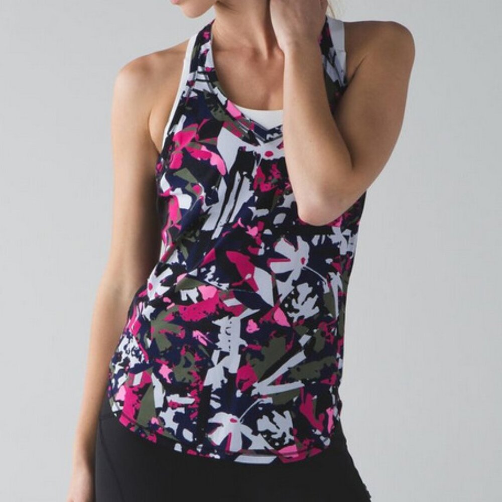 Lululemon Fast Lane Singlet Pop Cut Boom Juice Multi Black Tank Top Small 4